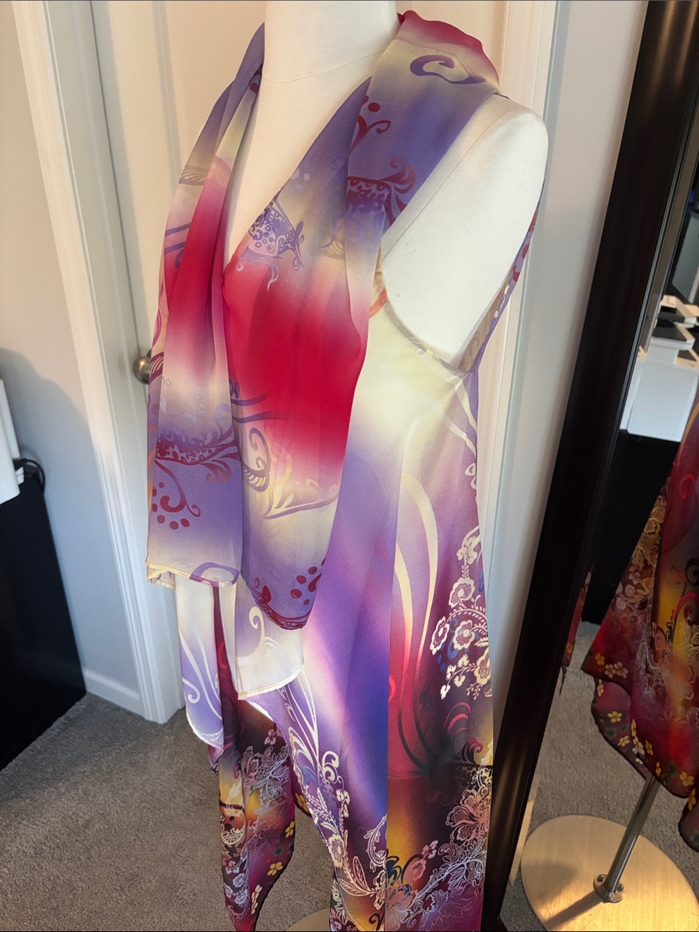 Silk Gradient Floral Scarf & Wrap in Pink, Purple, Cream
